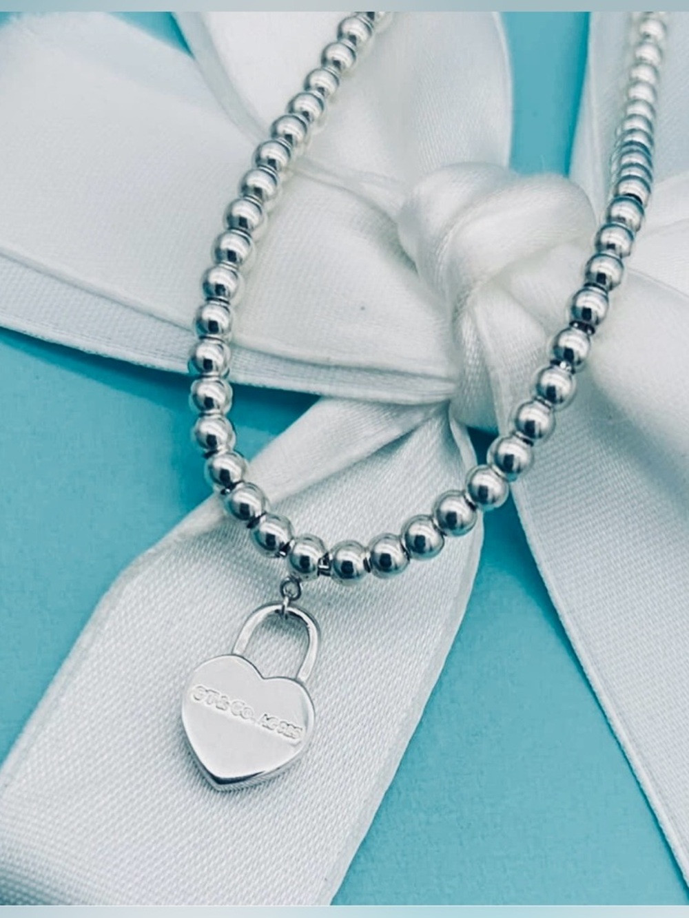 Rare Tiffany & Co Mini Heart Padlock Bead Bracelet Sterling Silver Retired Sz 7” - Picture 3 of 6